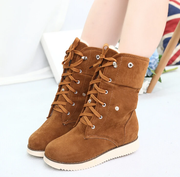 2016 Women Winter Snow Boots Height Increasing 3 5cm Mid Calf Full Fur Boots Female Boots