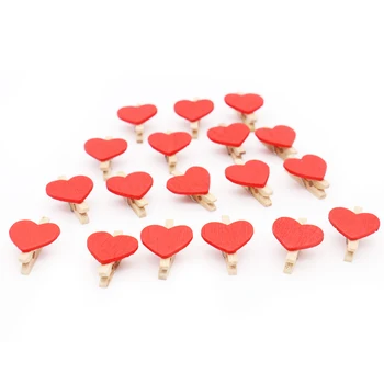 

2017 new 100PCS Romantic cute mini red lover heart shaped wooden clips Diy Christmas Wedding party Decoration accessories