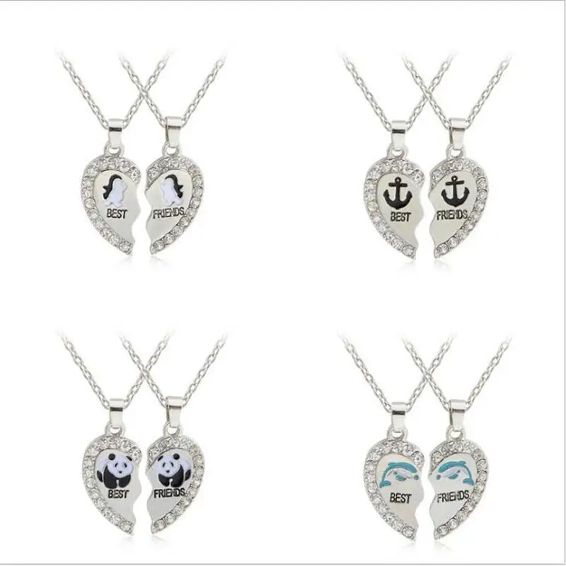 

Fashion Best Friends Necklace Collection BFF 2/Set Broken Heart Animal Panda Anchor Penguin Pendant Necklace Friendship Gift