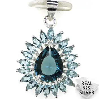 

Real 925 Solid Sterling Silver 2.5g Ravishing Top London Blue Topaz CZ Ladies Pendant 26x17mm