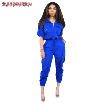 

RAISEVERN Women Tracksuit Short Sleeve Shirt Sweatshirt + Women Casual Pants 2 Pieces Set Wear Zipper Casual TrackSuit 2019