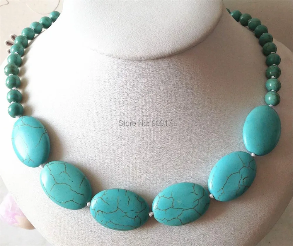 

Free Shipping>>Hot models 6mm 13X18mm blue Turkey turquoise necklace 18" AAA