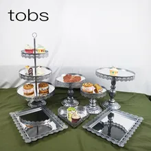 Серебряный Кружевной Край Свадебные украшения кристалл набор Поп 3 уровня металла кекс торт стенд