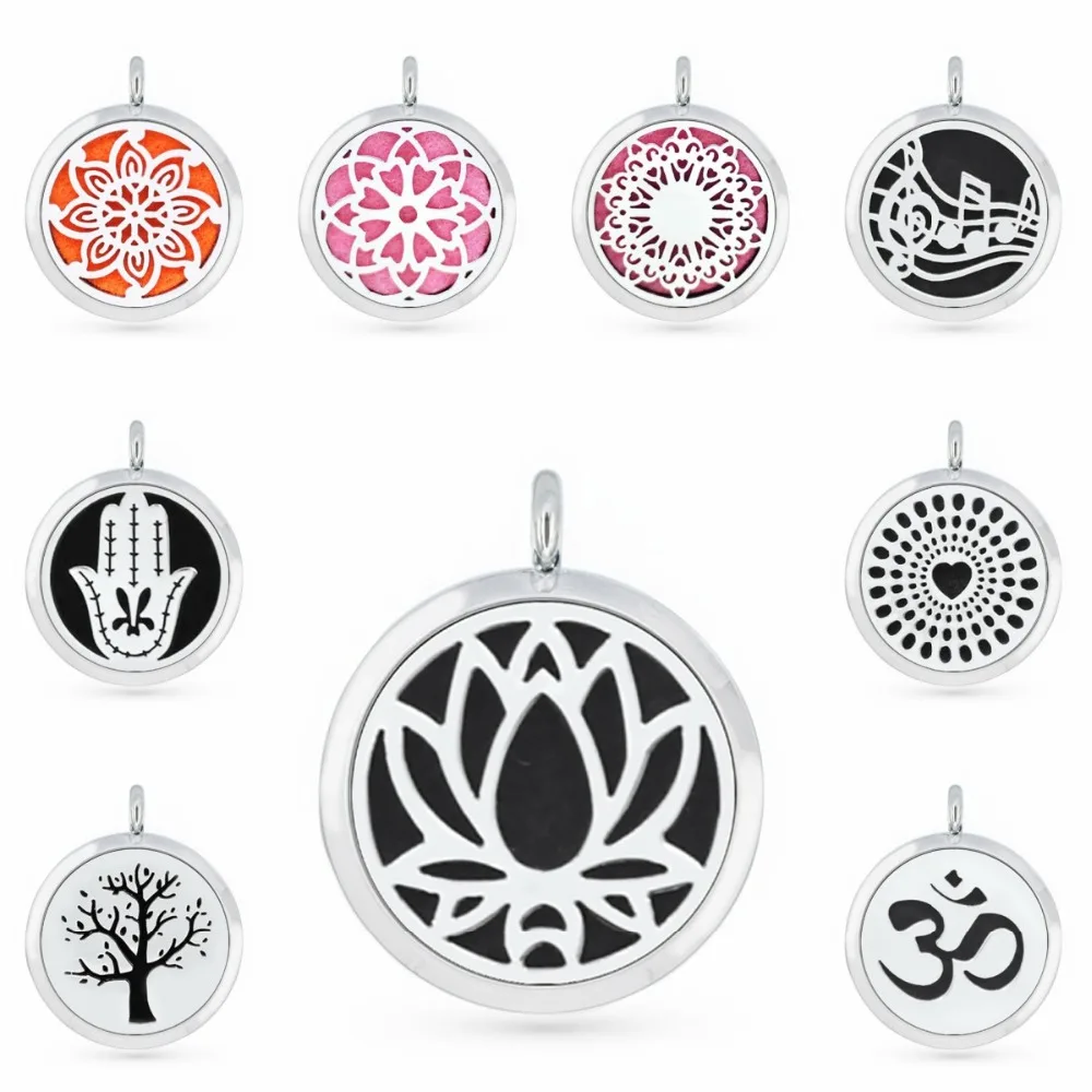 

30mm Essential Oil Diffuser Necklace Pendant Locket Lotus Flower Tree of Life Aromatherapy Perfume Women Jewelry Gifts 5pcs pads
