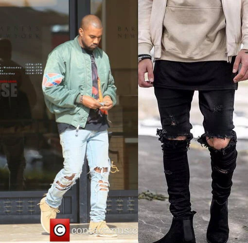 

Kanye West Skinny Ripped Jeans For Men Male Black Motorcycle Camouflage Jeans Denim Pants Fashion Brand Swag Hole Biker Jeans