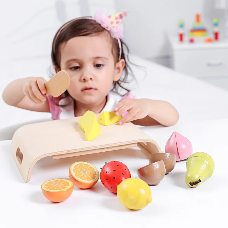 Children Wooden Food Cutting Fruit and Vegetable Set Colorful Pretend Play Kitchen Toys