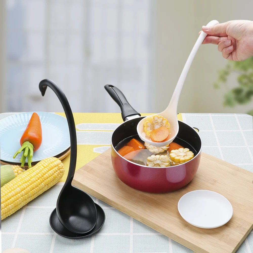 HILIFE Creative PP Ladle Swan Shaped Soup Spoon Cooking Tools Long Handle Spoon Scoop with Tray Cute Kitchen Accessories