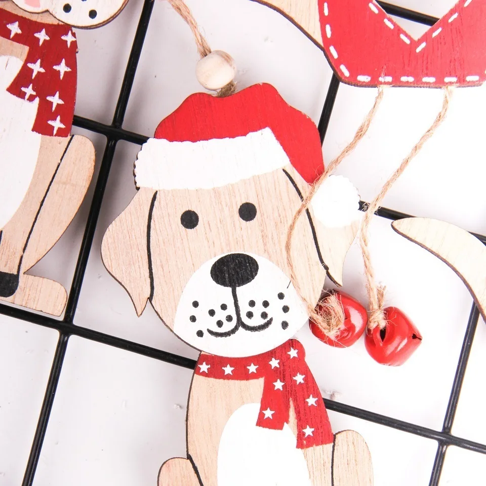 1 шт. подвесные деревянные милые рождественские украшения с собакой Подвески DIY деревянные поделки орнамент с рождественской елкой детский подарок Рождественское украшение для вечеринки