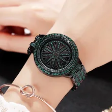 2019 Hot Women Stainless Steel Watch Lady Shining Rotation Dress Watch Big Diamond Stone Wristwatches Green Watch Clocks Hours 2019 Hot Women Stainless Steel Watch Lady Shining Rotation Dress Watch Big Diamond Stone Wristwatches Green Watch Clocks Hours