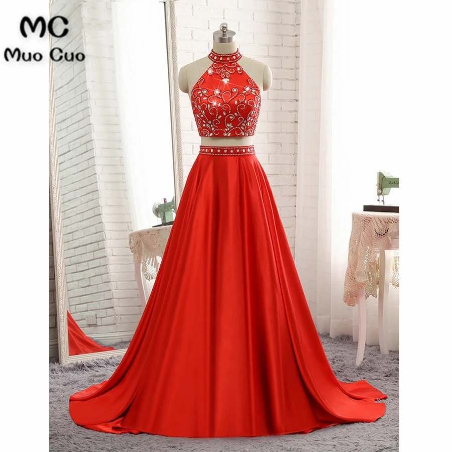 Vestido de fiesta de noche Formal elegante 2018 rojo vestidos largos de dos piezas|Vestidos de - AliExpress
