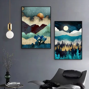 

Abstract natural landscape art Evening Calm and Mist Canvas Poster Natural poster Wall Pictures for Living Room No Frame