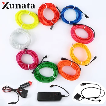 

USB/Car Cigarette/AA Battery Flexible Neon Light Glow EL Wire String Led Strips Light Shoes Clothing Decor Light 1M/3M/5M
