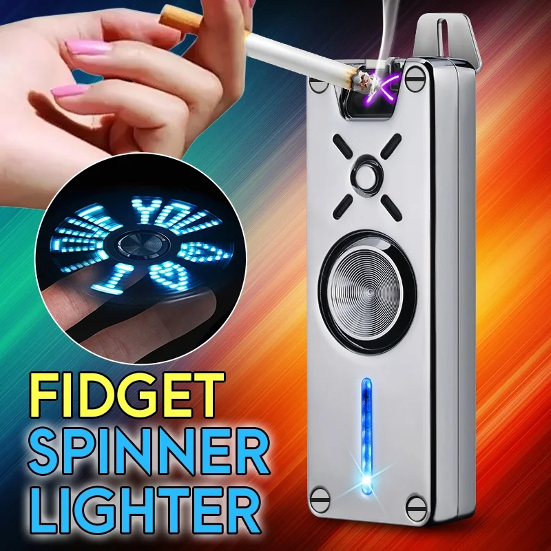 

Hand Spinner Cigarette Lighter USB Rechargeable Electric Plasma Lighter Double Flame Electronic Gadgets For Men Kids Finger Toy