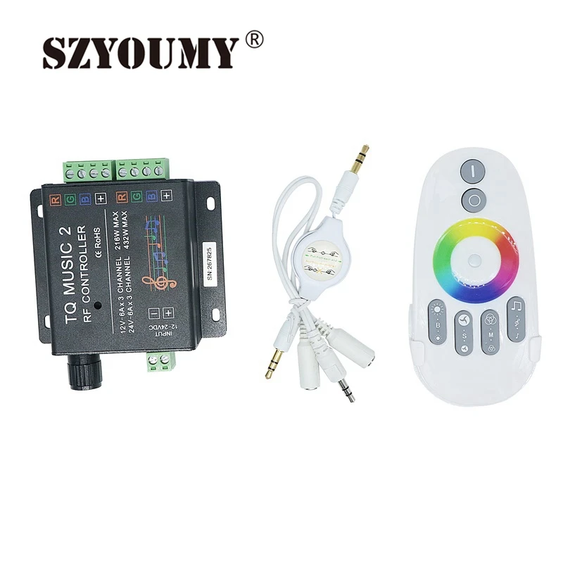 

SZYOUMY DC12V 24V 18A Music2 Controller LED RGB Music Sound Sensitivity Controller with RF Wireless Remote for RGB LED Strip