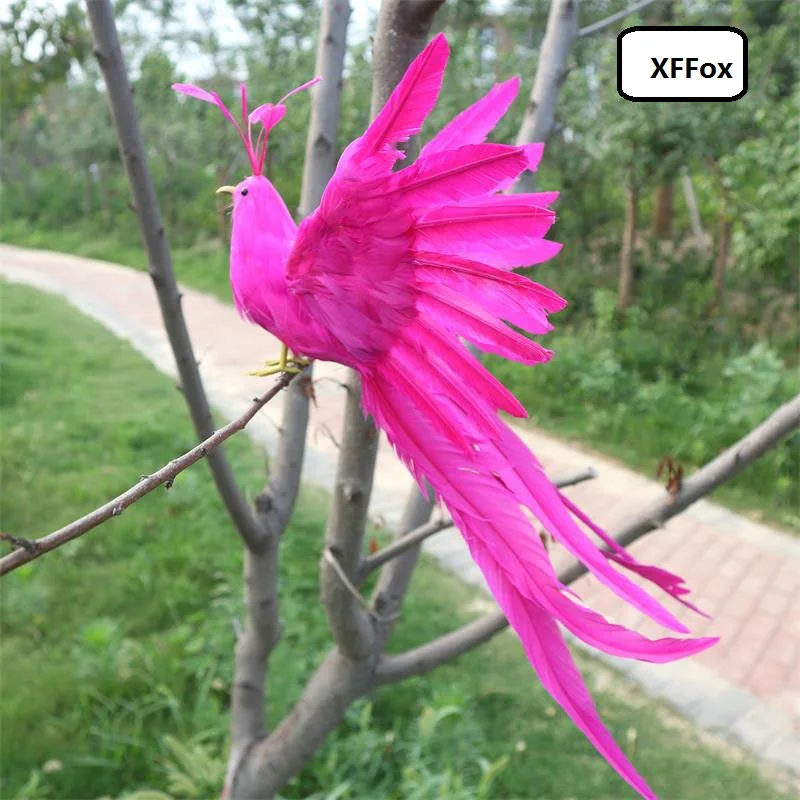 

new real life long tail Phoenix model foam&feather simulation hot pink bird doll gift about 40x30cm xf1131