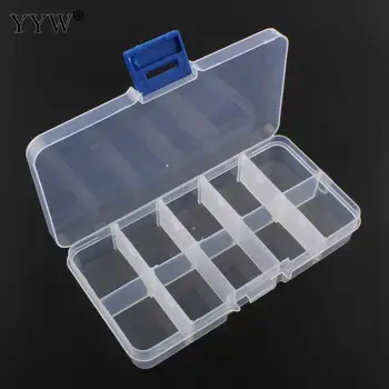

YYW 1PC 10 Slots Adjustable Plastic Storage Box Transparent Rectangle Case Organizer Boxes For Small Handmade Packing Jewelry