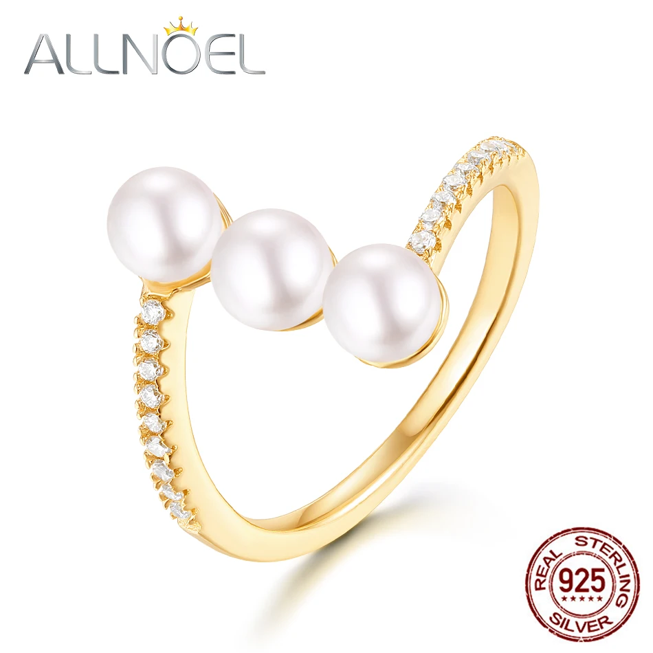 

ALLNOEL Pure 925 Sterling Silver Ring For Women 5mm Pearls Gold Color Freshwater Pearl Rings Fine Jewelry Gift 2019 New Arrivial