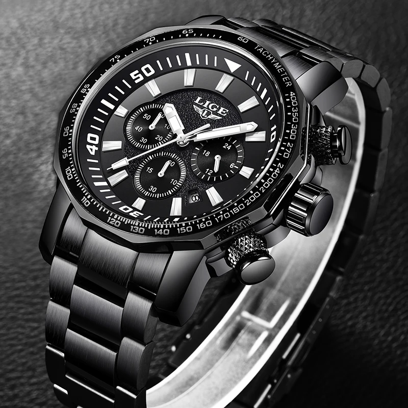 

LIGE Mens Watches Top Brand Luxury Men Waterproof Stainless Steel Dial Quartz Watch Men Military Sports Watch Relogio Masculino
