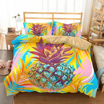 

New 3D Pineapple watermelon pomelo Fruits Duvet Cover 2/3pcs European American Family student dormitory Quilt cover pillowcase