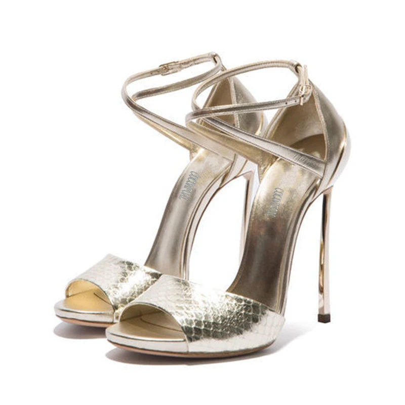 COCOAFOAL/женские босоножки золотистого цвета с открытым носком на каблуке; свадебные туфли-гладиаторы размера плюс 33, 43; пикантные вечерние свадебные босоножки на высоком каблуке;