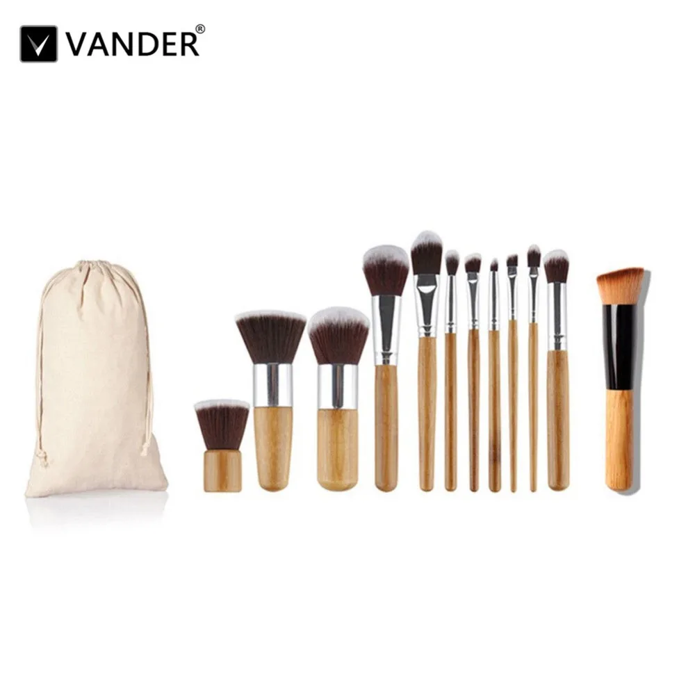 New 11Pcs Bamboo Handle Makeup Brushes Cosmetic Powder Foundation