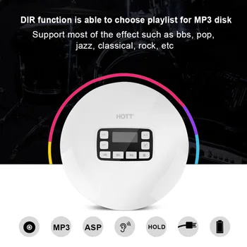 

HOTT Portable Shockproof Bluetooth HIFI Stereo CD Music Player with Earphones