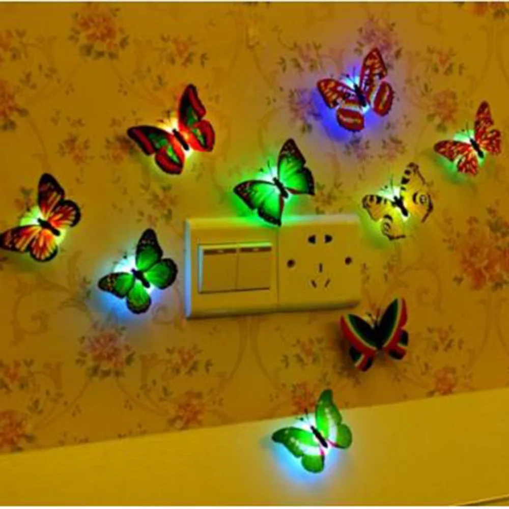 Купи 1 и получи 1 бесплатно, Красочный светодиодный бабочка ночной Светильник 3D стерео симуляция бабочки настенные декоративные наклейки на стену светодиодный ночной Светильник