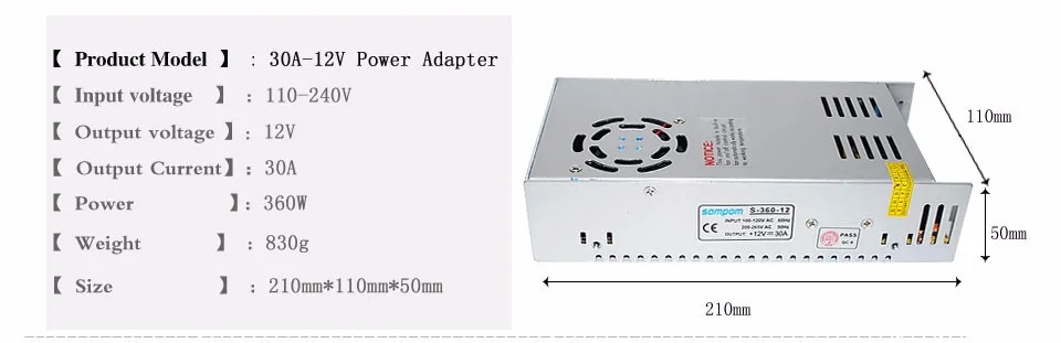 10A 15A 20A 30A AC110V-240V к DC12V переключатель адаптер питания трансформатор DC адаптер для SMD светодиодные ленты светильник - Цвет: 30A 360W