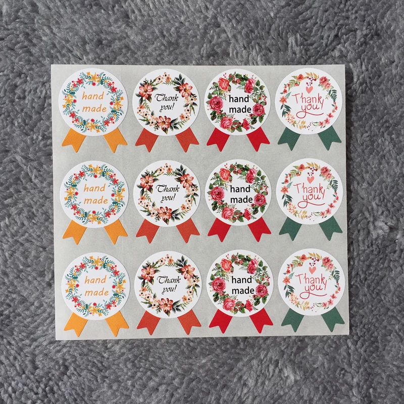 

120pcs Hand Made Thank You Garland Seal Sticker Baking Package Sealing