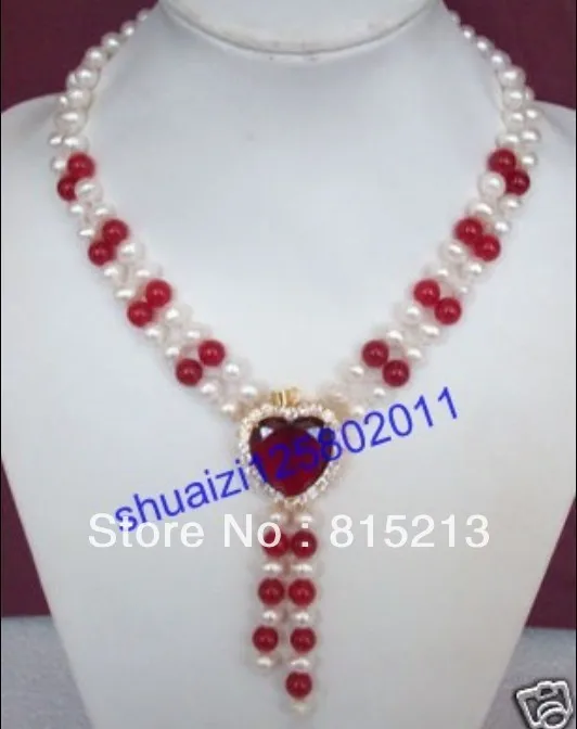 

ddh00358 Set of White Pearl & Red Heart Jade Necklace
