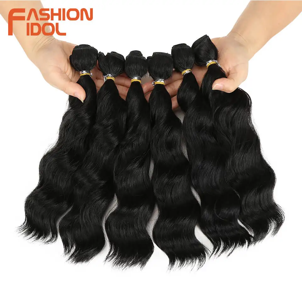  FASHION IDOL Synthetic Hair Loose Wave Bundles Hair Weave Bundles 6 Pieces 12 Inch Natural Color Ha