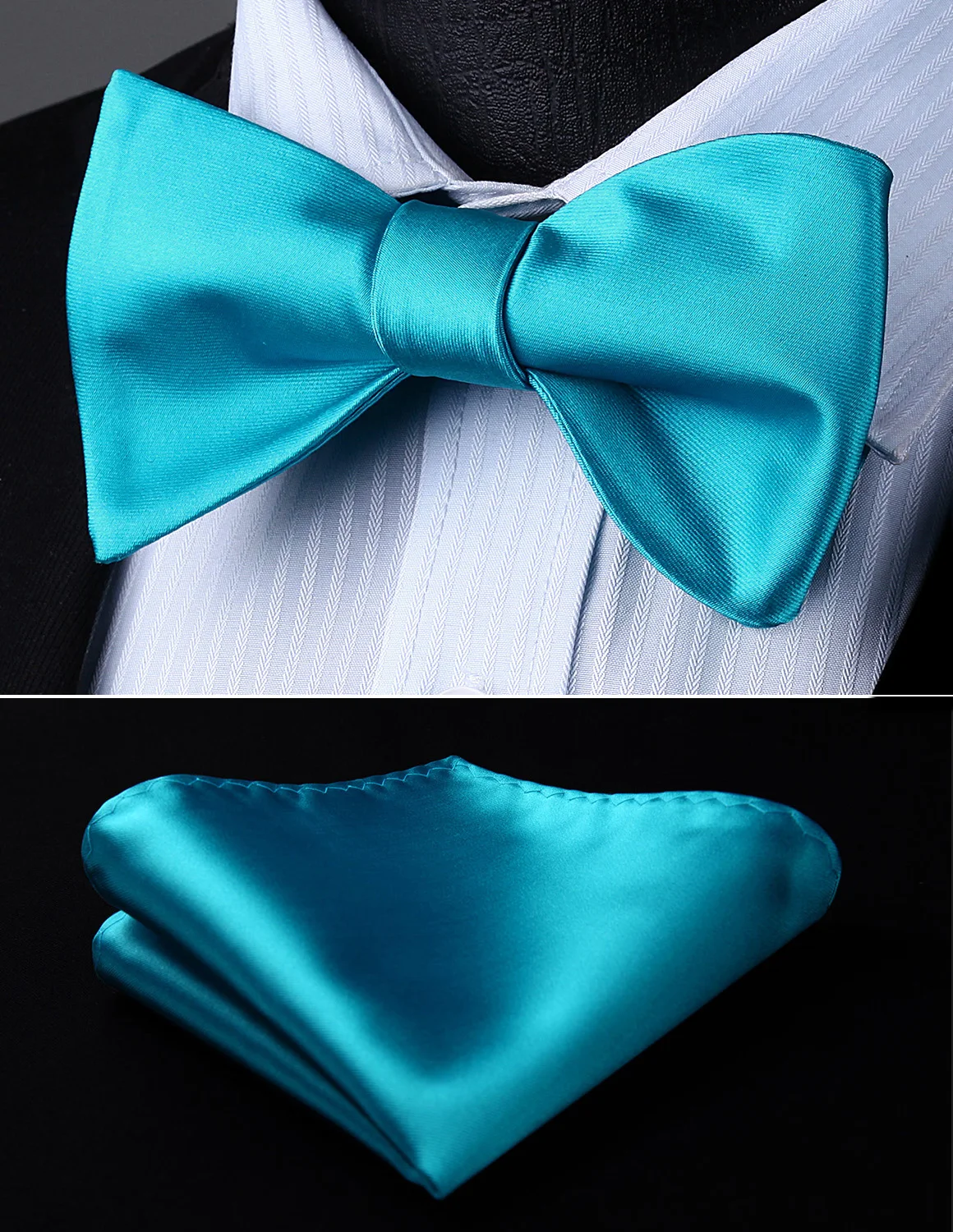 Галстук-бабочка платок Набор Для мужчин Тканые Вечерние свадебные синий аква одноцветное Самостоятельная галстук-бабочку Pocket Square set # BL201Q2S