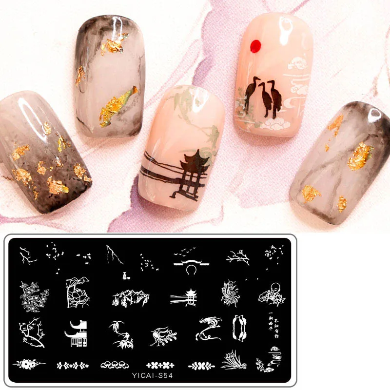 1 шт. дизайн ногтей штамп штамповка изображения пластины Китайский древний стиль серии кран павильон шаблон ногтей маникюрный Шаблон трафарет инструмент