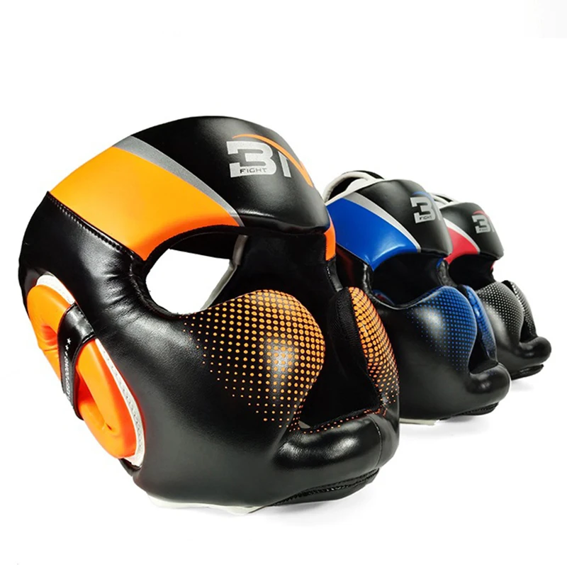 Полностью покрытый боксерский шлем Муай Тай из искусственной кожи тренировочный спарринг боксерский головной убор Тренажерное Оборудование тхэквондо защита головы