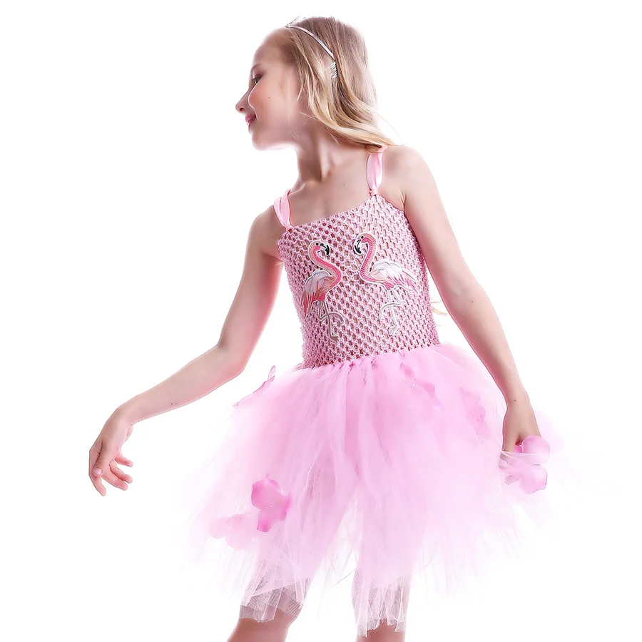 Kids Girls Flamingo Tutu Dress Sleeveless Summer Party Tulle Gown Girl Princess Fancy Fluffy Dress for Birthday Photo Clothing (22)