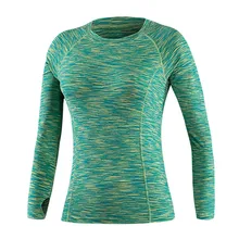 Для женщин эластичные облегающие быстро сохнет плотный верхний сжатия Футболка с длинными рукавами базовая Слои спортивная рубашка yoga быстросохнущая футболка для йоги