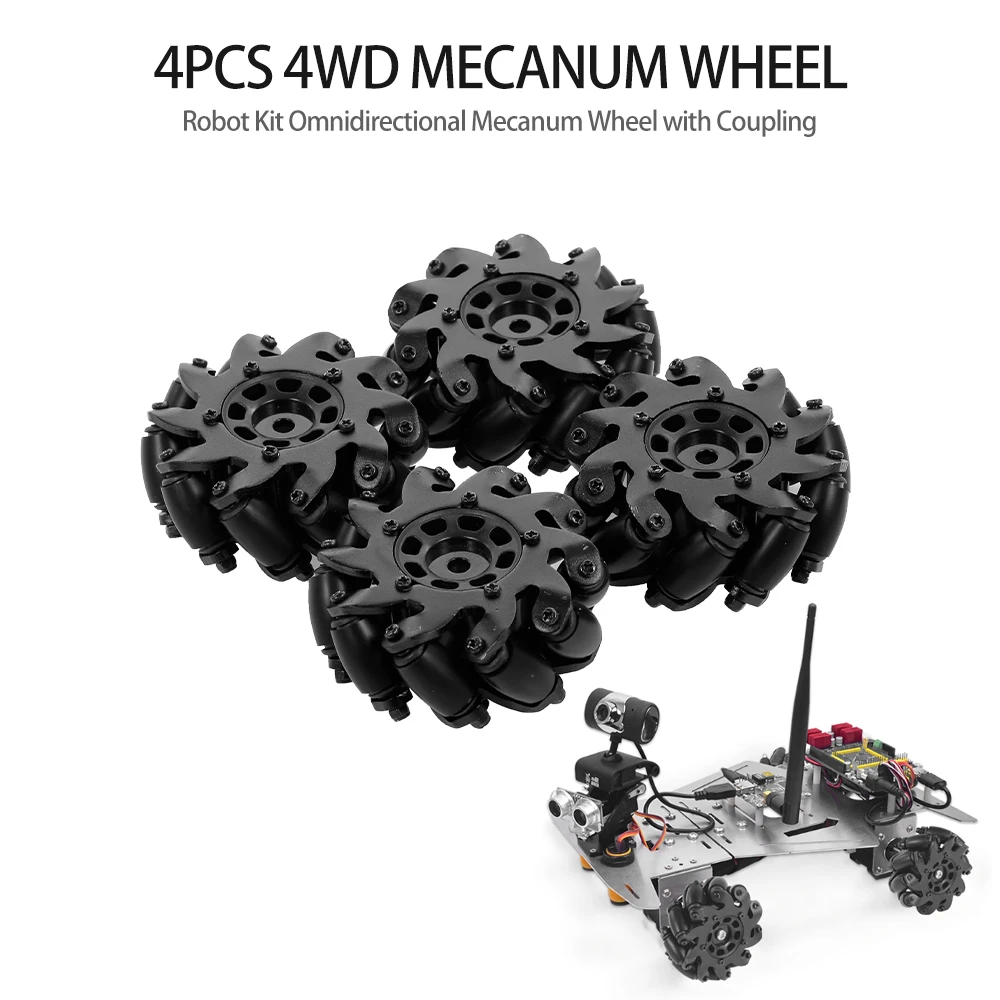 4Pcs Mecanum Wheel Kit Heavy Duty Drive 4WD Wheel Omnidirectional Mecanum Wheel with Coupling for 1/10 RC Truck Buggy