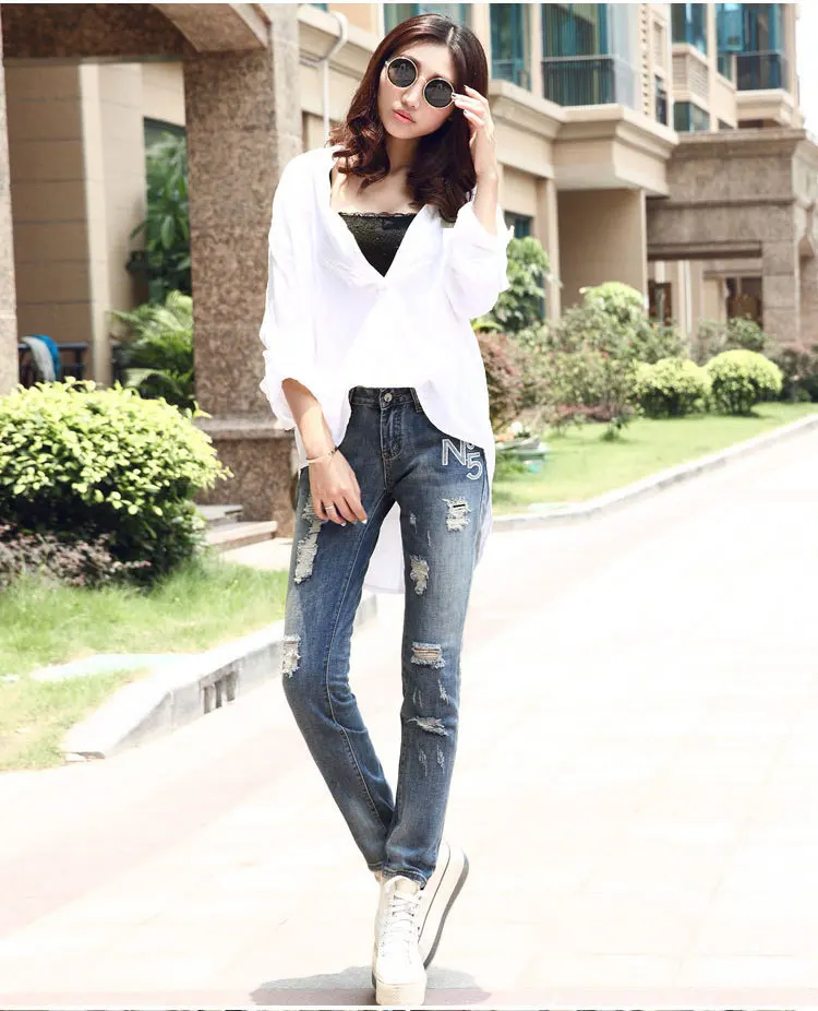 

Women Jeans Washed Low 2016 Regular Fake Zippers New Arrival Top Fashion Jeans Original Design Korean Clothes Cowboy Across D46