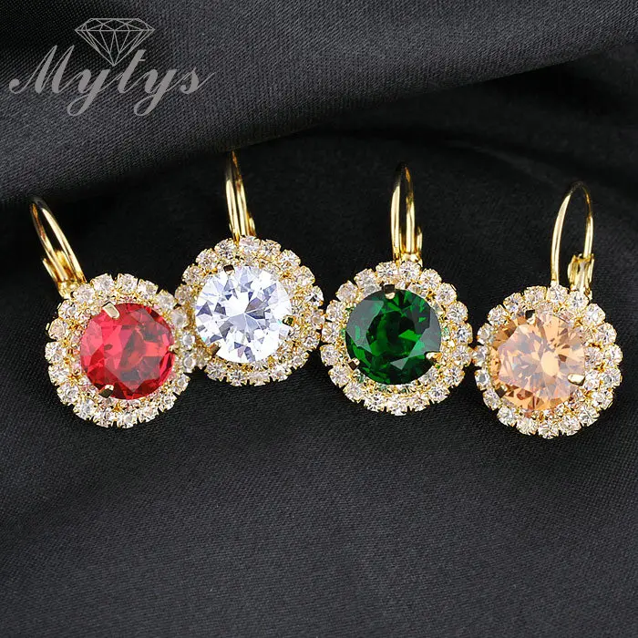Серьги Mytys с кристаллами для женщин, круглые серьги, разноцветные модные серьги с кристаллами E176 E177 E178 E179