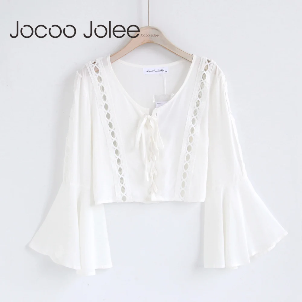 Элегантные женские укороченные топы Jocoo Jolee модная блузка с перекрестным вырезом