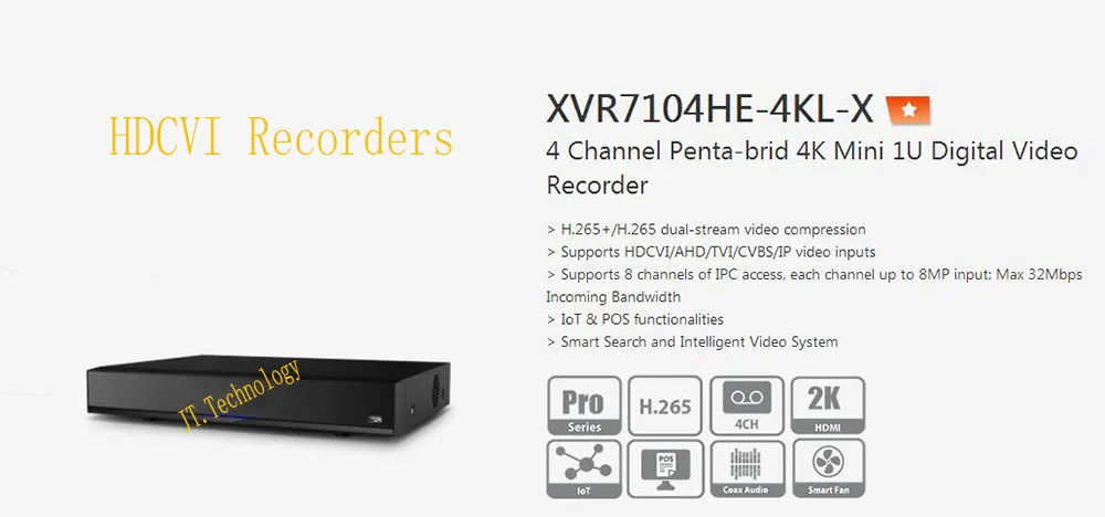 Free Shipping DAHUA 4 Ch Penta brid 4K Mini 1U Digital Video Recorder IoT POS functionalities