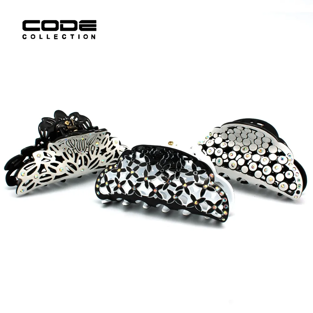 

Hollow Floral Acetate Austrian Rhinestone Claw Hair Clips Acrylic Black white Crab Jaw Length Hair Long Hair Clamp Clip Claw