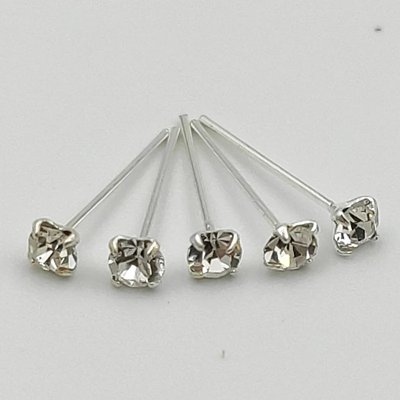 

925 sterling silver 2.5 mm clear Crystal nose stud big size nose piercing jewelry 36pcs /pack