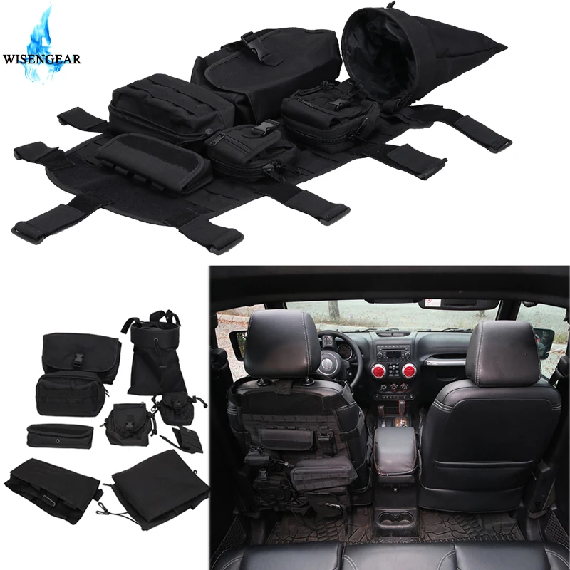 

WISENGEAR 9PCS Oxford Seat Cover Roll Cage Saddle Bag Organizer Storage Tools Box Multi Pockets For Jeep Wrangler JK 2007 - 2017