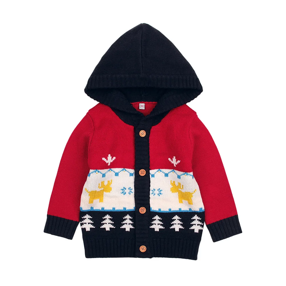 

Autumn Newborn Winter Baby Jacket Knitwear Long Sleeve Baby Girl Coats Boys Sportswear Hooded Coat Christmas Cartoon Elk Sweater
