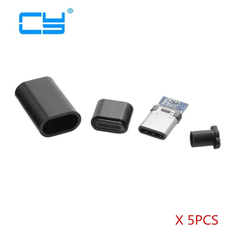 DIY 24pin USB 3 1 Тип C Штекерный разъем SMT типа с 5 мм SR и крышкой корпуса черного