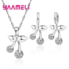 Новое поступление, 925 пробы, серебро, прозрачный кубический циркон, милый кулон вишня, Женские Ювелирные наборы,, подарок для детей