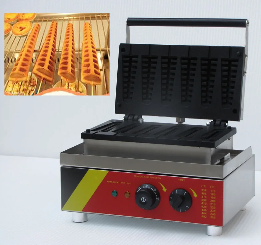 

Free shipping cost 6 pcs/plate Lolly Waffle Stick Hot dog lolly waffle maker for Commercial Use