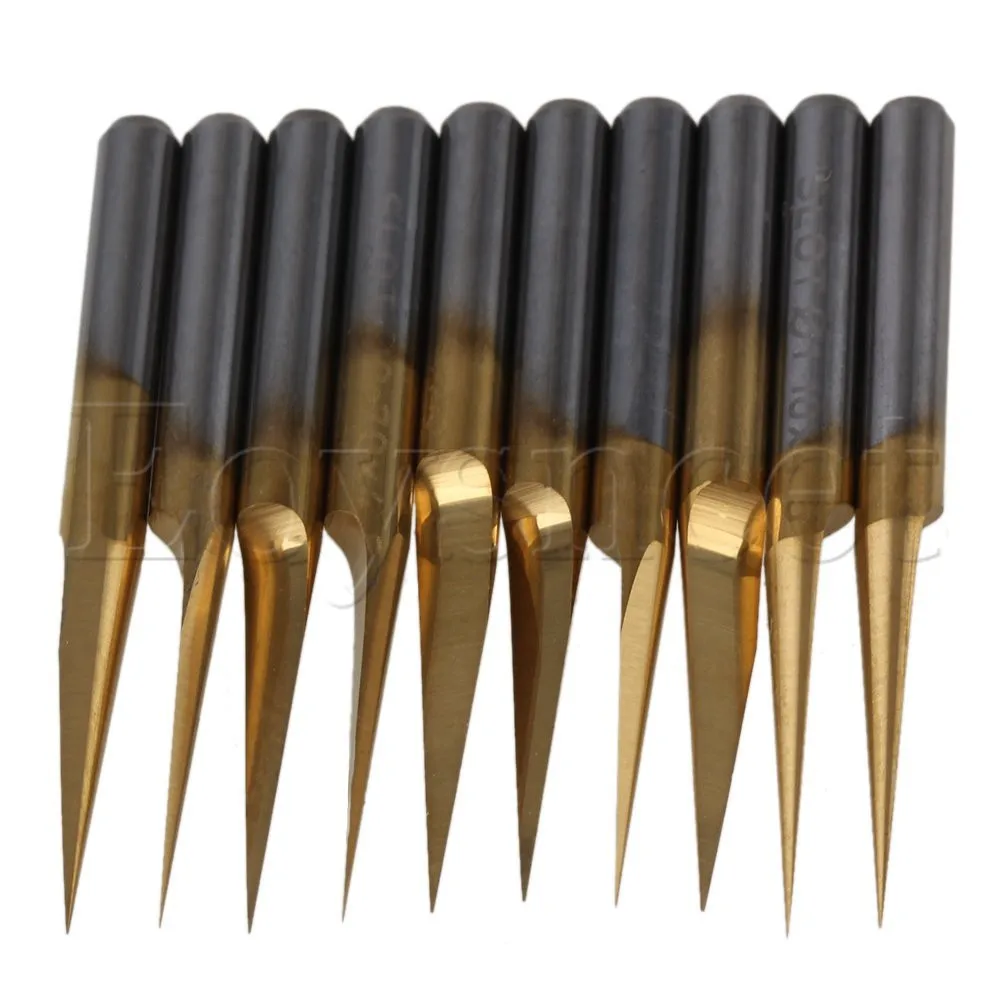 

10 x 1/8"Titanium Nitride Coated 0.1mm PCB Engraving Bits CNC Router Tool 10 Degree
