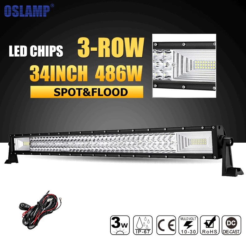 Oslamp 34 inch 486 Вт 3 ряда светодио дный свет работы бар Combo Луч огни Offroad Грузовик